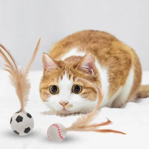 Đồ Chơi Bóng Cao Su Đàn Hồi 3,2cm Gắn Lông Vũ Cho Mèo