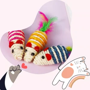 Đồ Chơi Chuột Dây Thừng Đuôi Lông Vũ Cho Mèo Cào Móng
