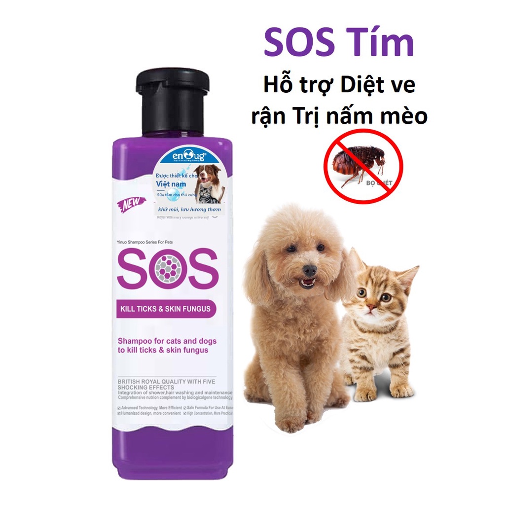 SOS Tím 530ml Sữa Tắm Chó Mèo Trị Ngứa Thú Cưng Hạn Chế Ve Rận