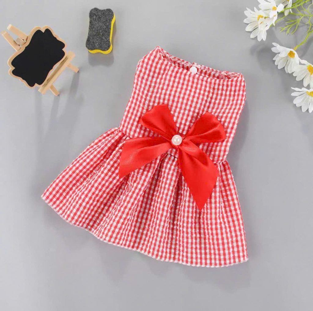 Váy Caro Nơ Đỏ Cho Thú Cưng