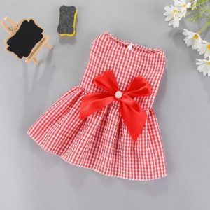 Váy Caro Nơ Đỏ Cho Thú Cưng