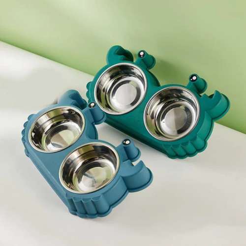 Chén Ăn Đôi Inox Cho Mèo - Bát Ăn Đôi Cho Mèo Hình Cua