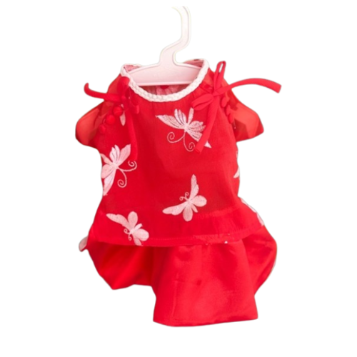 Váy Cẩm Lệ Thêu Bướm Đỏ Cho Thú Cưng
