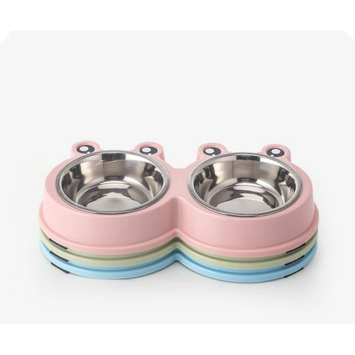 Bát Ăn Đôi Inox Hình Ếch Cho Chó Mèo