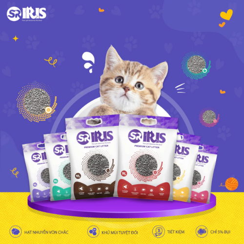 Cát Vệ Sinh Cho Mèo IRIS 9L - Than Hoạt Tính, Khử Mùi Hiệu Quả, Vón Cục Nhanh, Ít Bụi