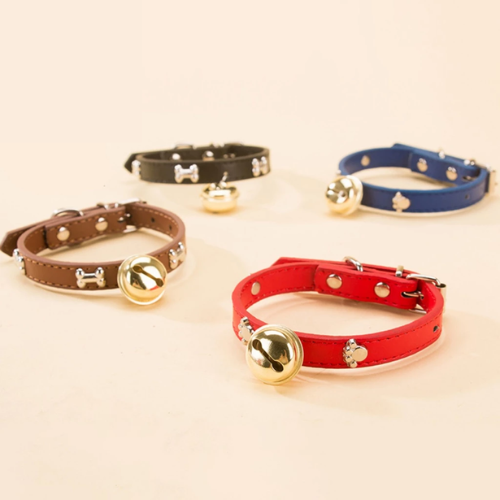 Vòng Cổ Giả Da Họa Tiết Xương Có Chuông To