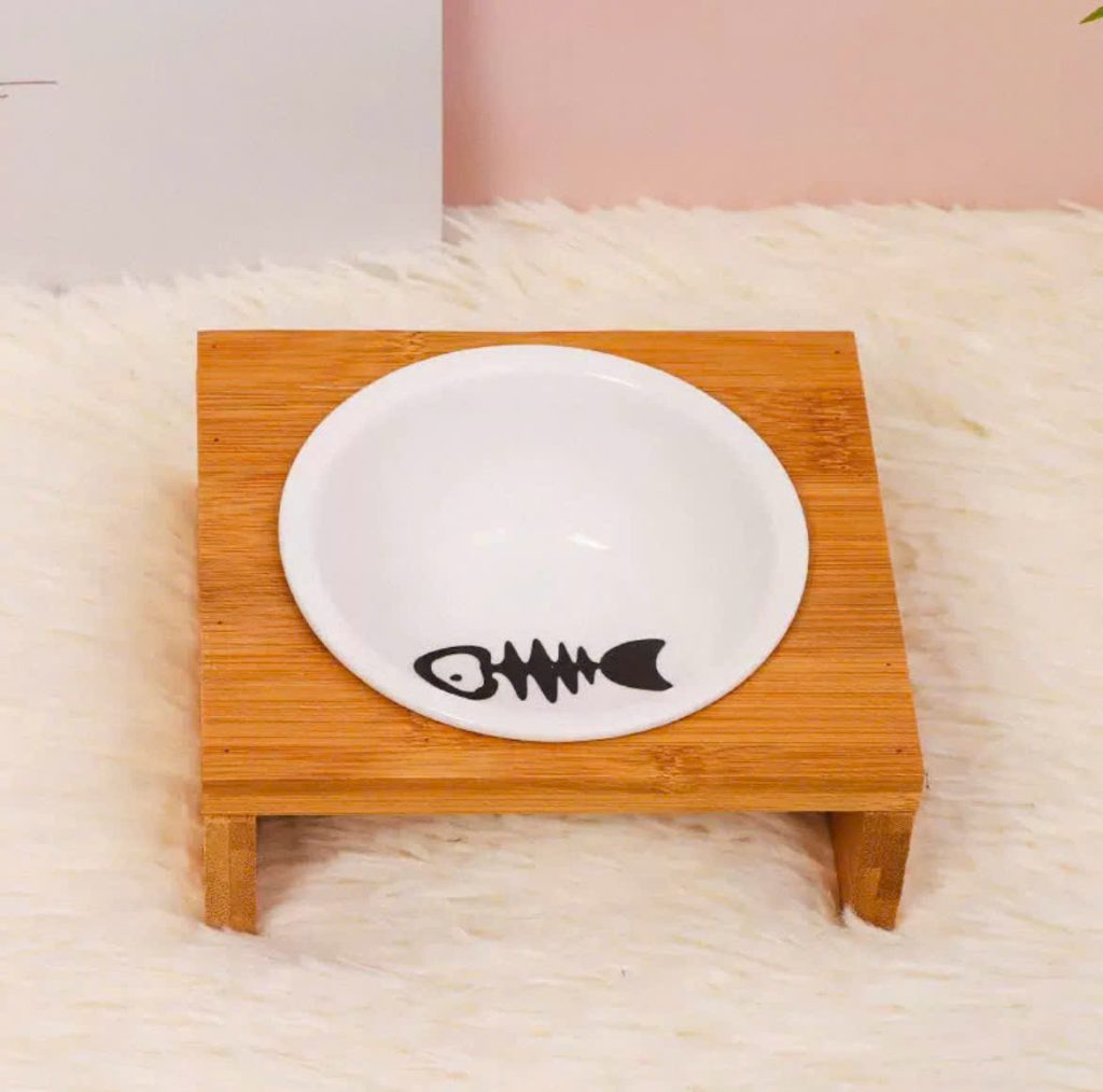 Bát Ăn Sứ Đế Gỗ Đựng Thức Ăn Chó Mèo Phong Cách Nhật Bản