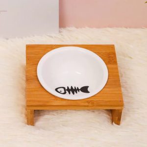 Bát Ăn Sứ Đế Gỗ Đựng Thức Ăn Chó Mèo Phong Cách Nhật Bản