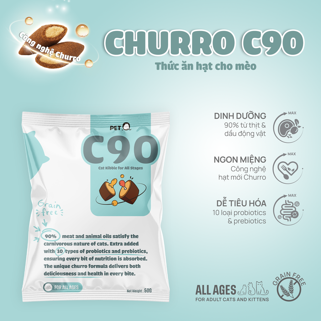 Thức Ăn Hạt Cho Mèo Churro C90 PetQ