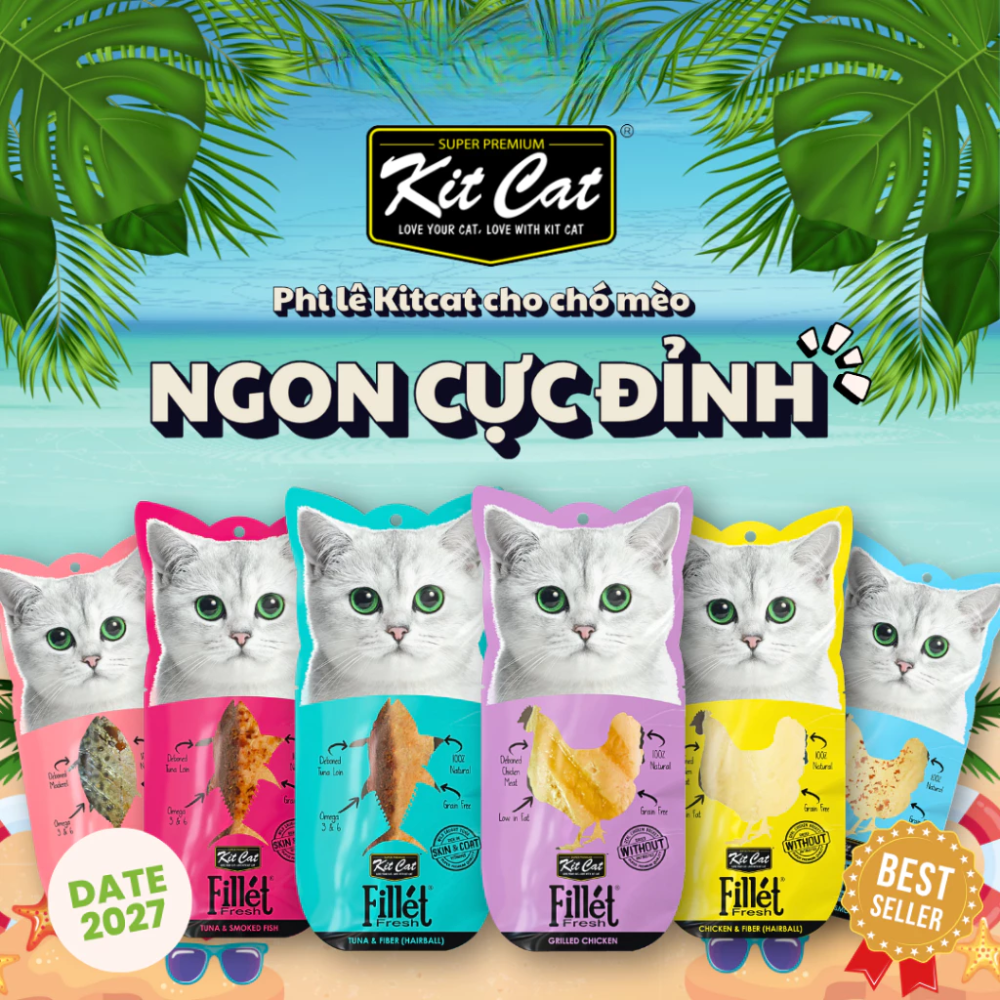 Bánh thưởng KITCAT phi lê cho mèo thịt gà và cá nguyên miếng Kit Cat Fillet Fresh 30g - PETINY PET SHOP