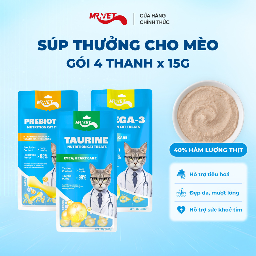 Thức Ăn Cho Mèo MRVET Dạng Súp Thưởng Túi 4 Thanh 15G Công Thức Thịt Gà Gan Gà Cho Mèo Mọi Lứa Tuổi - PETINY PET SHOP