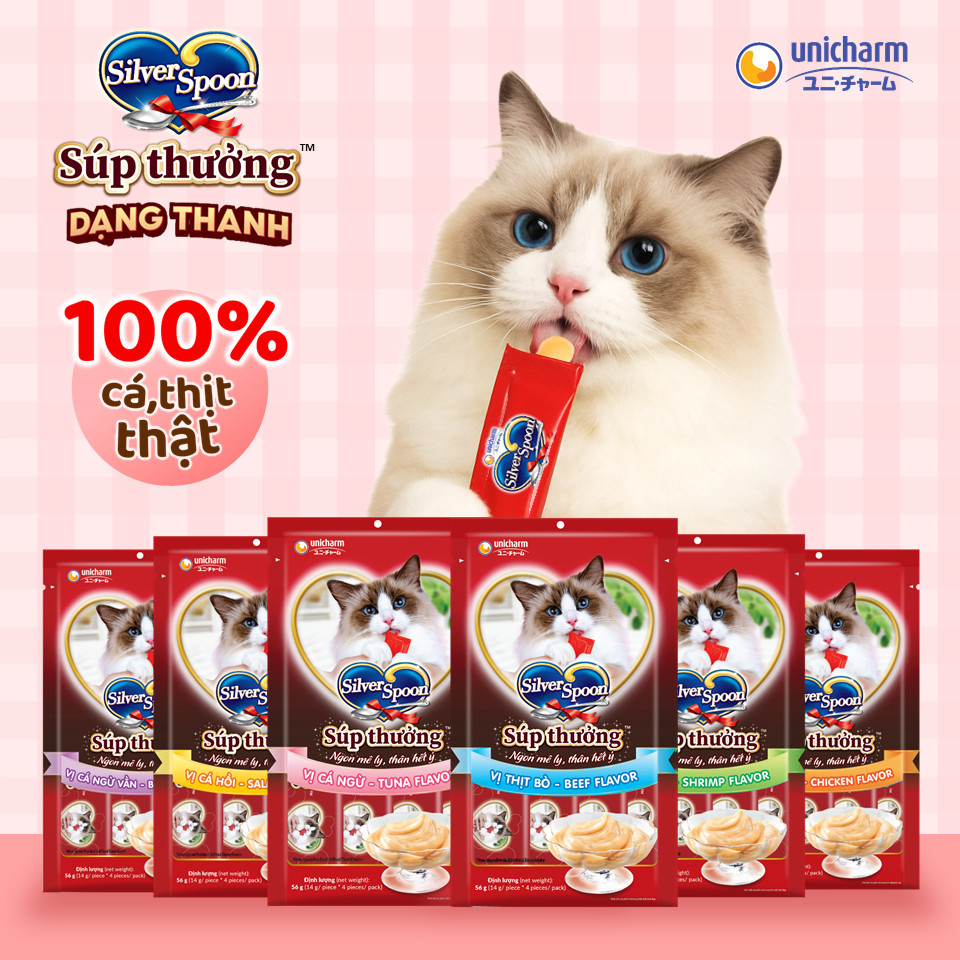 [GÓI 4 THANH 14gr = 56gr] Súp thưởng Silver Spoon dạng thanh cho mèo - 6 Vị Thơm Ngon - PETINY PET SHOP
