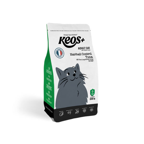 Hạt Cho Mèo KEOS+ Adult Cat Hairball Control Tuna Gói 350g - Vị Cá Ngừ
