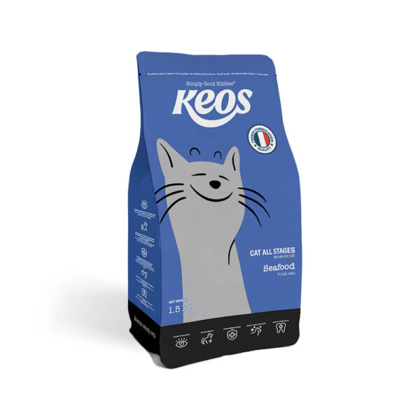 Hạt Cho Mèo Keos Cat All Stages Seafood Gói 1.5kg - Thức Ăn Vị Hải Sản Cho Mèo Mọi Lứa Tuổi
