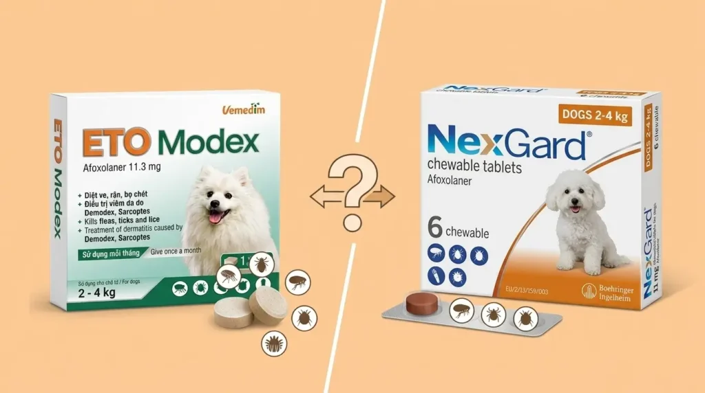 so sánh trực quan: NexGard Vs Vemedim ETO Modex