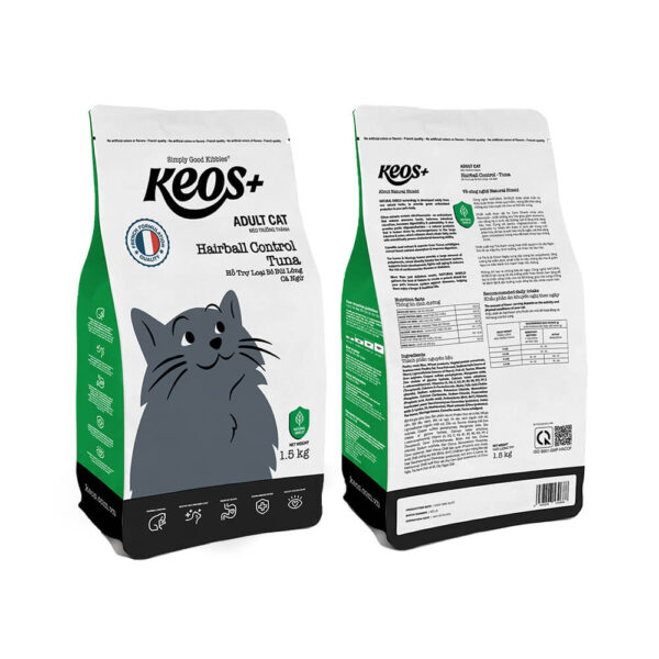 Hạt Cho Mèo KEOS+ Adult Cat Hairball Control Tuna Gói 1.5kg - Vị Cá Ngừ