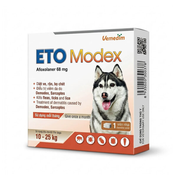 Vemedim ETO Modex - Viên Nhai Diệt Ve, Rận, Bọ Chét, Điều Trị Viêm Da Cho Chó 10-25kg
