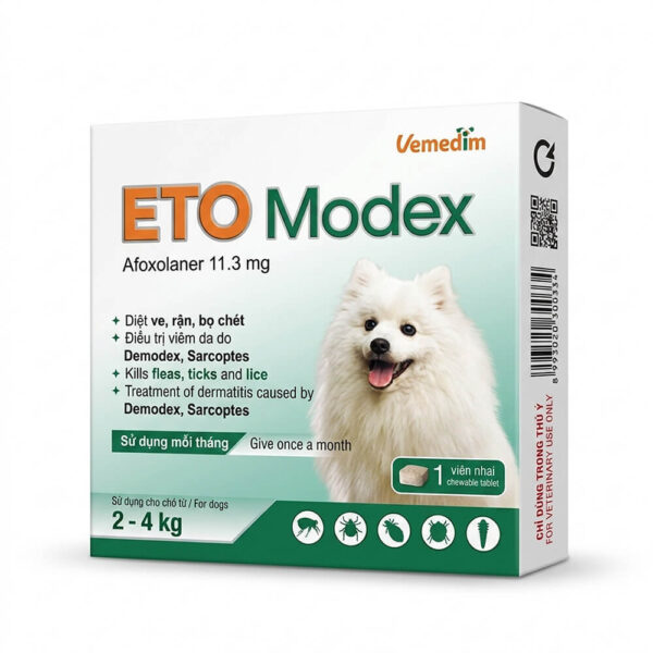 Vemedim ETO Modex - Viên Nhai Diệt Ve, Rận, Bọ Chét, Điều Trị Viêm Da Cho Chó 2-4kg