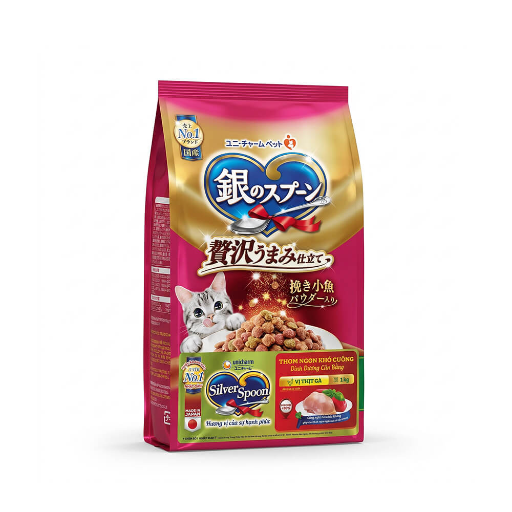 Hạt Mèo Silver Spoon Vị Thịt Gà - Thức Ăn Mèo Số 1 Nhật Bản 1KG