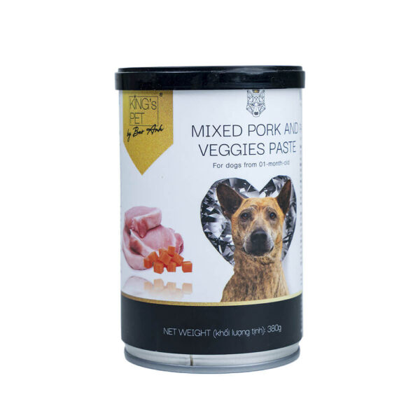 Pate-Cho-Pork & Veggiesr-380g Pate King's Pet Lon 380g Chính Hãng - Thức Ăn Hỗn Hợp Cho Chó Mèo