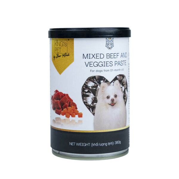 Pate-Meo-Beef & Veggies-380 Pate King's Pet Lon 380g Chính Hãng - Thức Ăn Hỗn Hợp Cho Chó Mèo