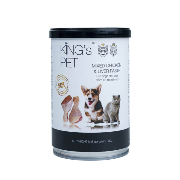 Pate-Meo&Cho-Chicken & Liver-380g Pate King's Pet Lon 380g Chính Hãng - Thức Ăn Hỗn Hợp Cho Chó Mèo