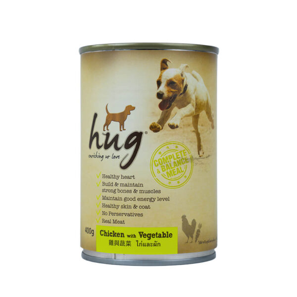 Pate Chó HUG Chicken & Vegetables Lon 400g Vị Gà & Rau Củ