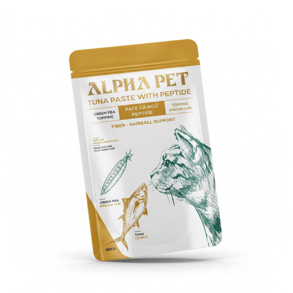 Pate Alpha Pet Cá Ngừ Topping Đậu Hà Lan - Hỗ Trợ Kiểm Soát Búi Lông