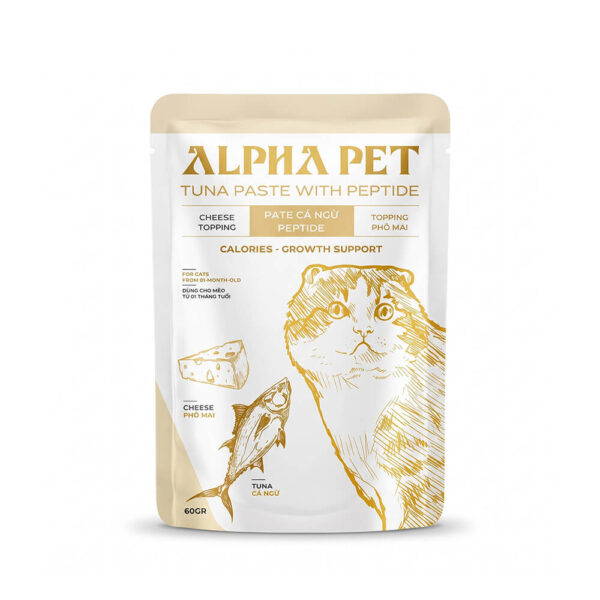 Pate Alpha Pet Cá Ngừ Topping Phô Mai - Hỗ Trợ Tăng Trưởng Cho Mèo