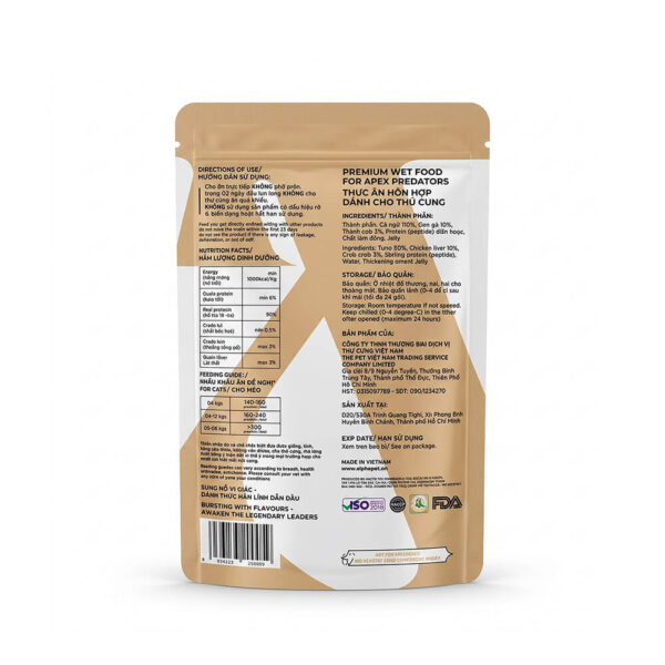 Pate Alpha Pet Cá Ngừ Topping Thanh Cua - Hỗ Trợ Kết Cấu Cho Mèo