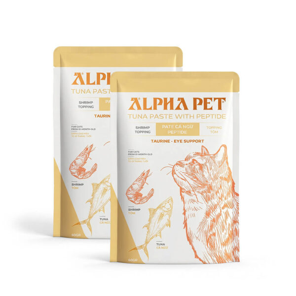 Pate Alpha Pet Cá Ngừ Topping Tôm - Hỗ Trợ Mắt Cho Mèo
