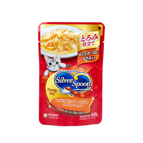 Pate-Meo-Silver Spoon-Ca ngu, Ca ngu van & thit ga sot-60g Pate Mèo Silver Spoon Gói 60g Chính Hãng - Vị Cá Ngừ & Gà Sốt